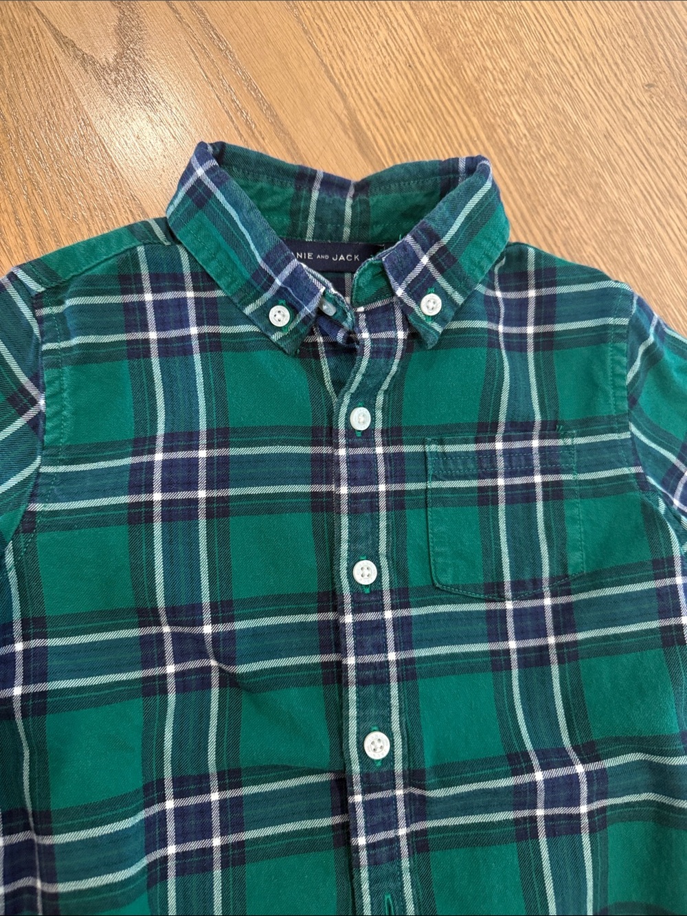 Janie and Jack Green and Navy Plaid Flannel Button-Down Shirt 4T